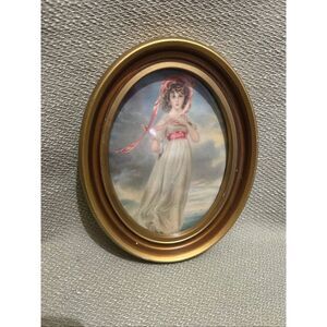 Vintage Print of Pinkie by Thomas Lawrence Oval Gold Frame MCM Art 9”x7”